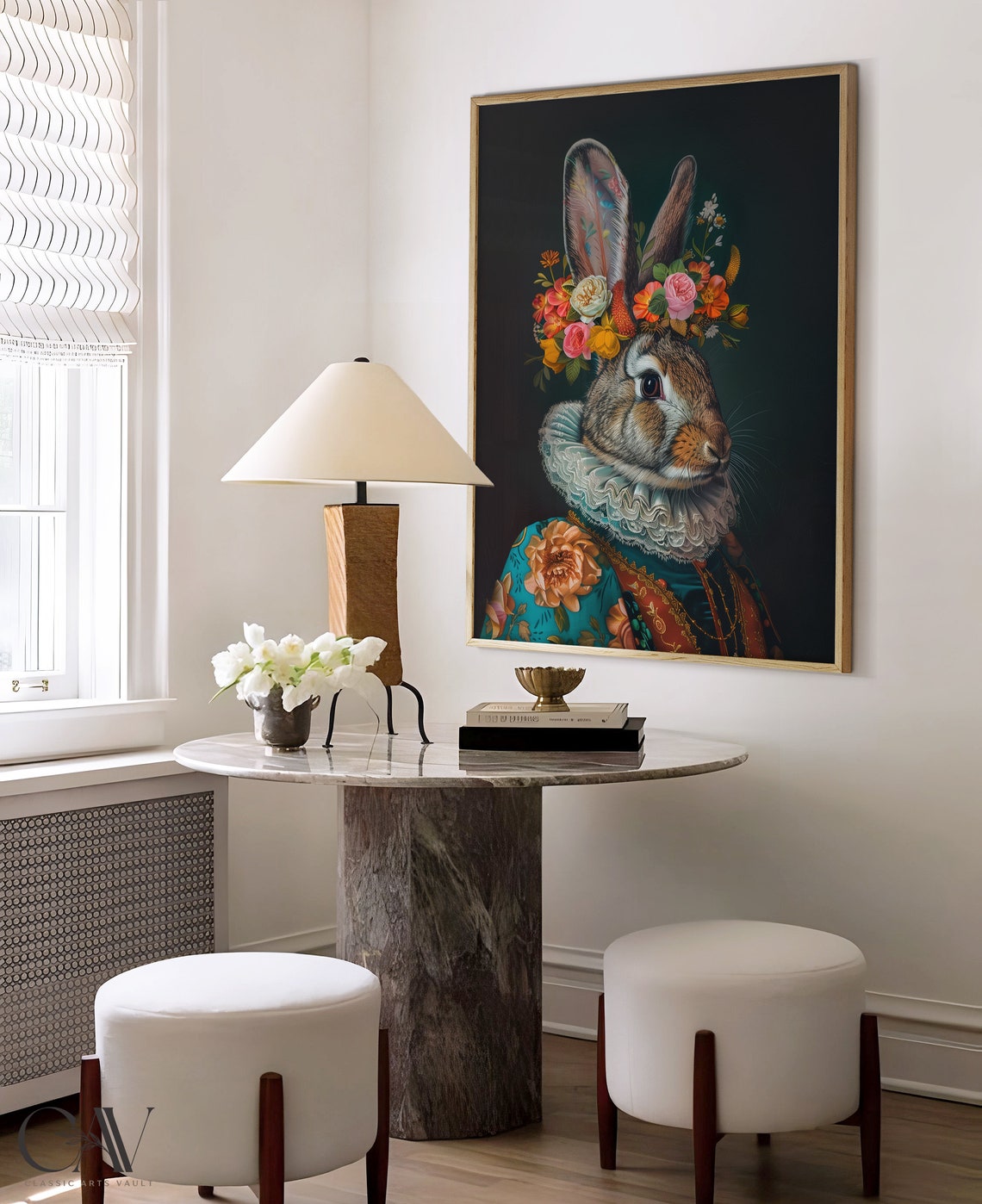 Rabbit Lace Ruff Flower Crown Regal Maximalist Portrait Wall Art - Image 4