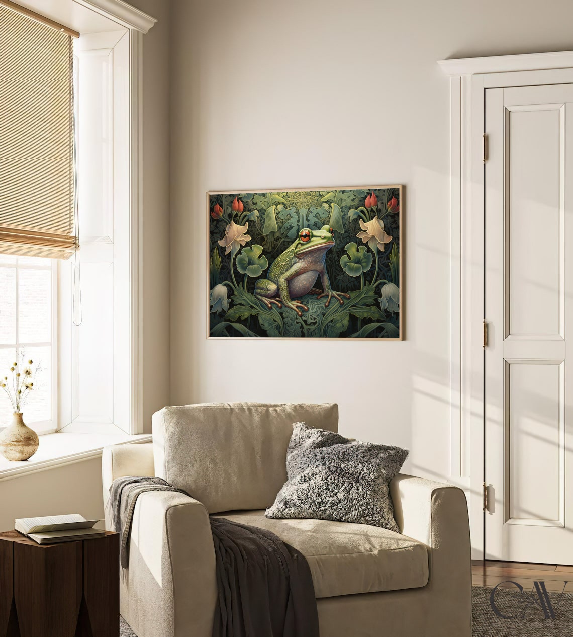 Green Frog In Blooming Garden William Morris Style Animal Poster - Image 2