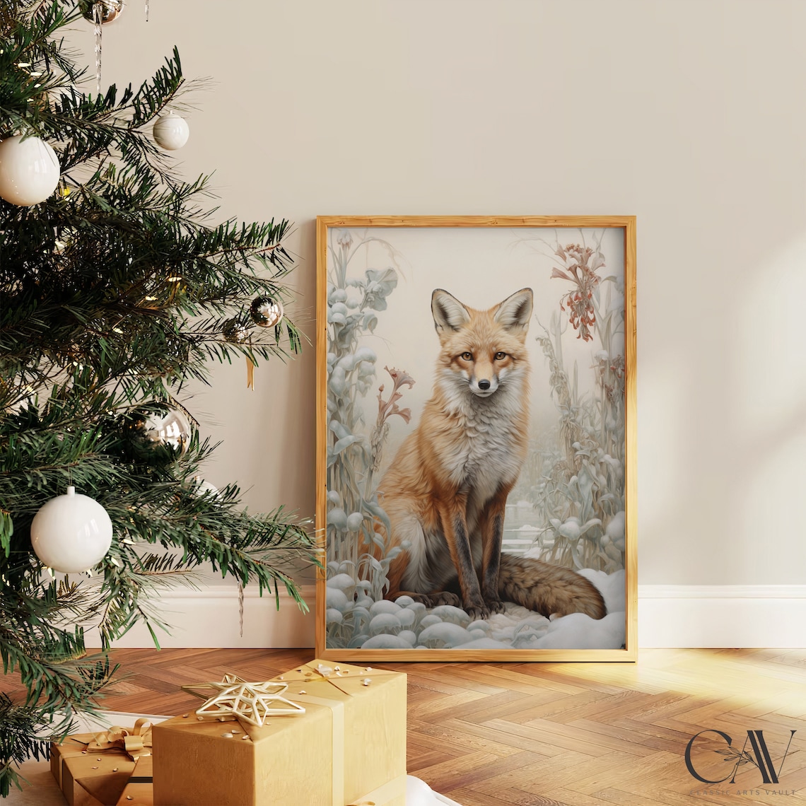 William Morris Inspired Fox Winter Art Print - Image 4