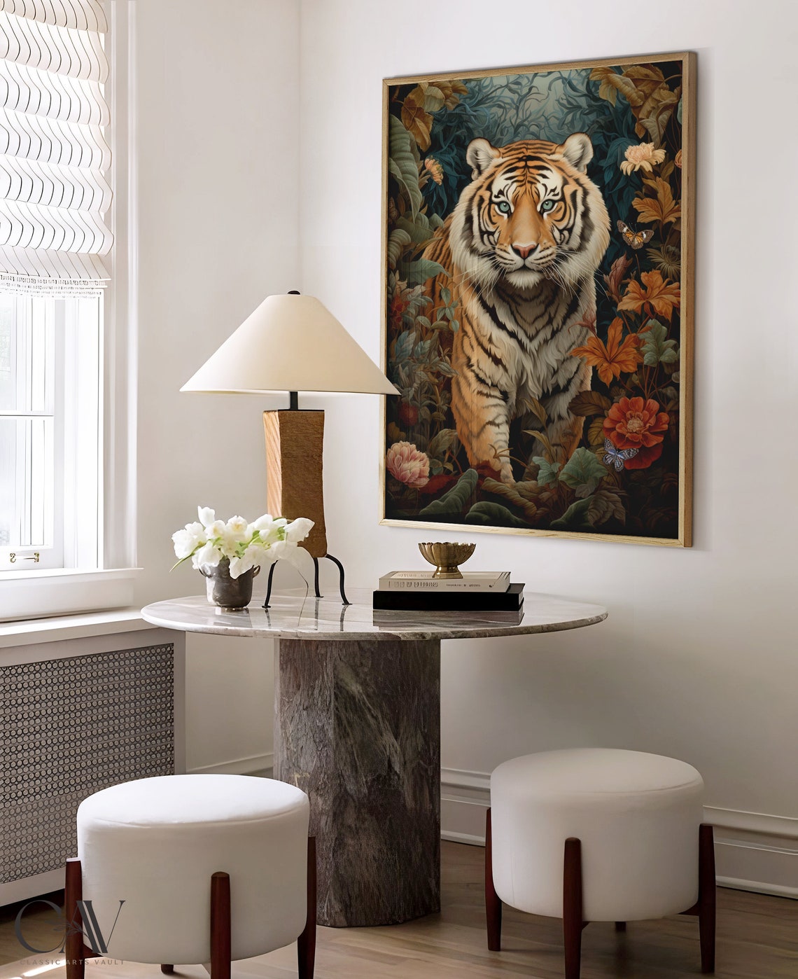 Majestic Tiger Portrait In Lush Autumn Garden With Butterflies Poster - Image 4