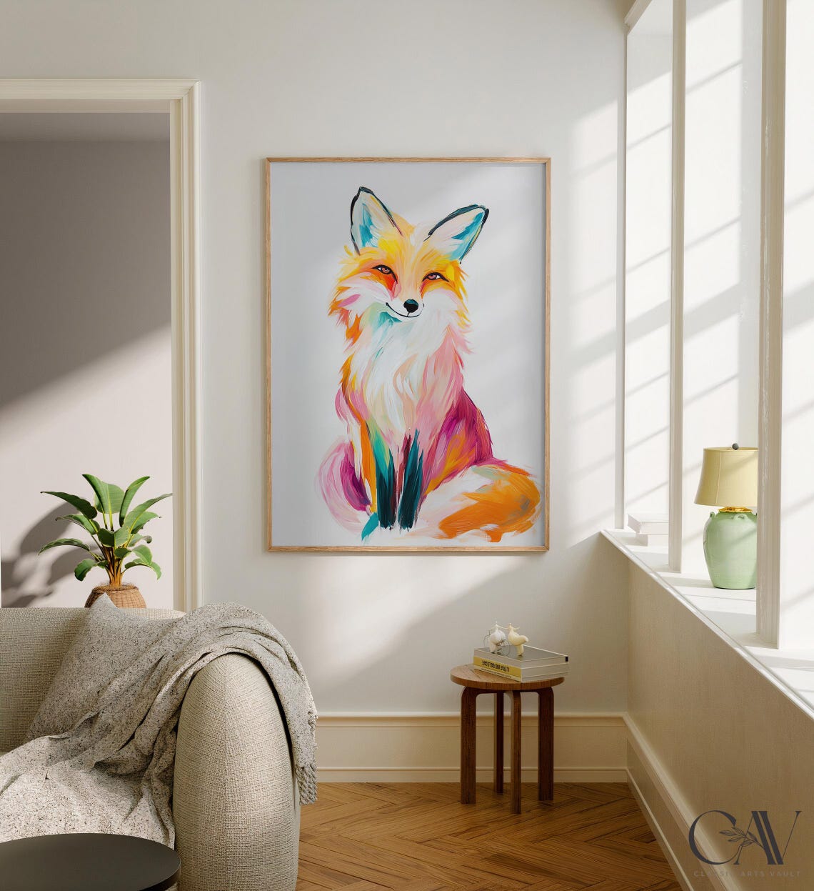 Sitting Fox Colorful Brushstroke Portrait Modern Animal Poster - Image 2
