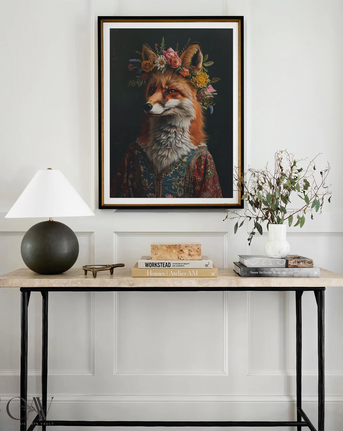 Fox Flower Crown Dark Baroque Portrait Vintage Animal Poster - Image 3