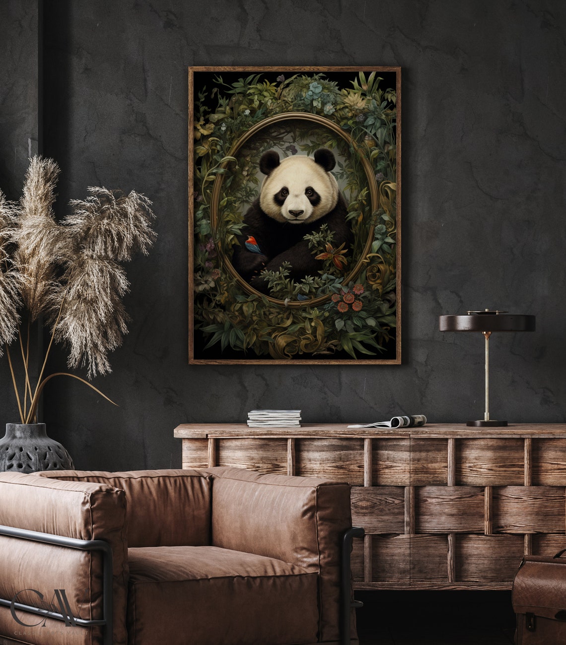 Giant Panda Portrait In Oval Frame Lush Jungle Garden Poster - Image 5
