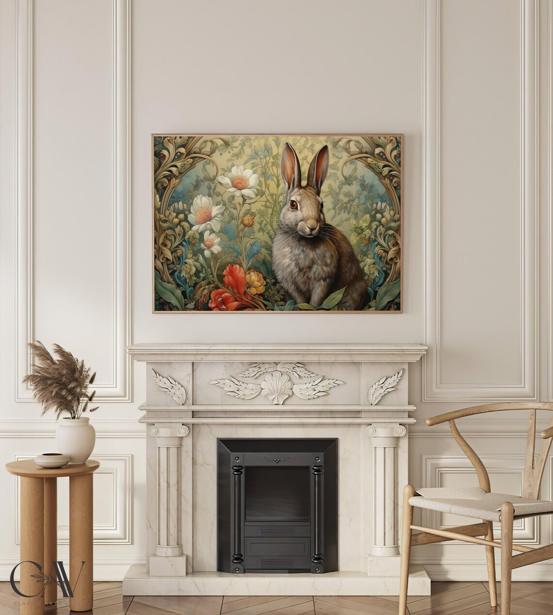 Rabbit Sitting Among Blooming Flowers in Art Nouveau Botanical Frame Poster - Image 4