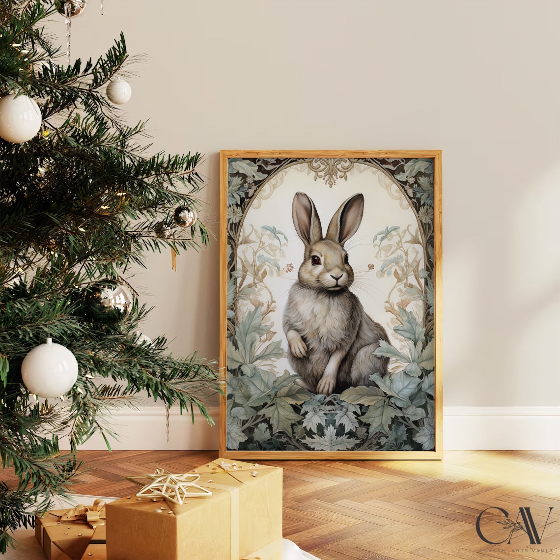 Wild Hare Beneath Soft Art Nouveau Floral Arch Botanical Poster - Image 4