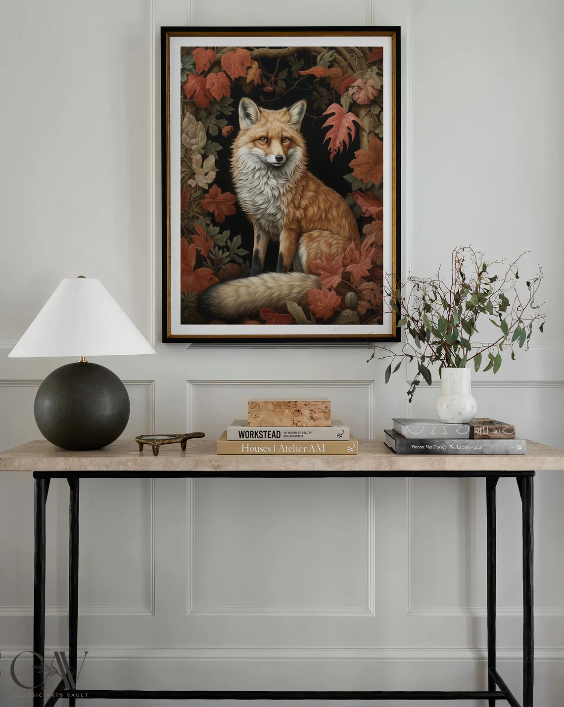 Red Fox Autumn Leaves Dark Botanical Vintage Fall Art Poster - Image 4