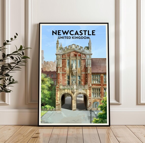 Newcastle United Kingdom Historic Red Brick Building Travel Poster