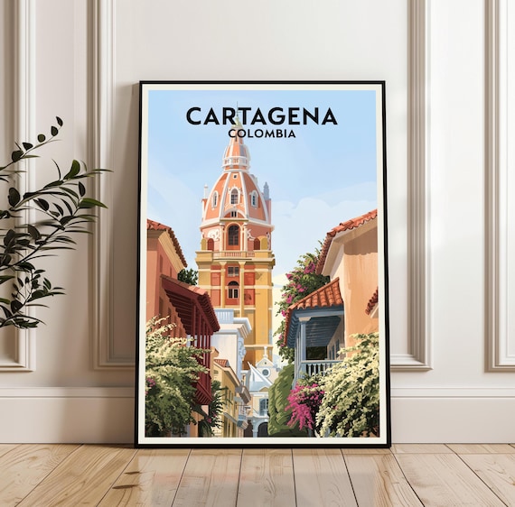 Cartagena Clock Tower Colonial Street Colombia Travel Poster