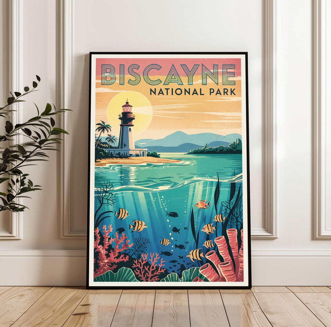 Biscayne National Park Lighthouse Coral Reef Ocean Travel Poster
