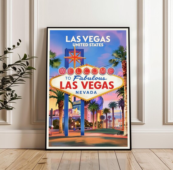 Las Vegas Nevada Welcome Sign Sunset Strip City Travel Poster