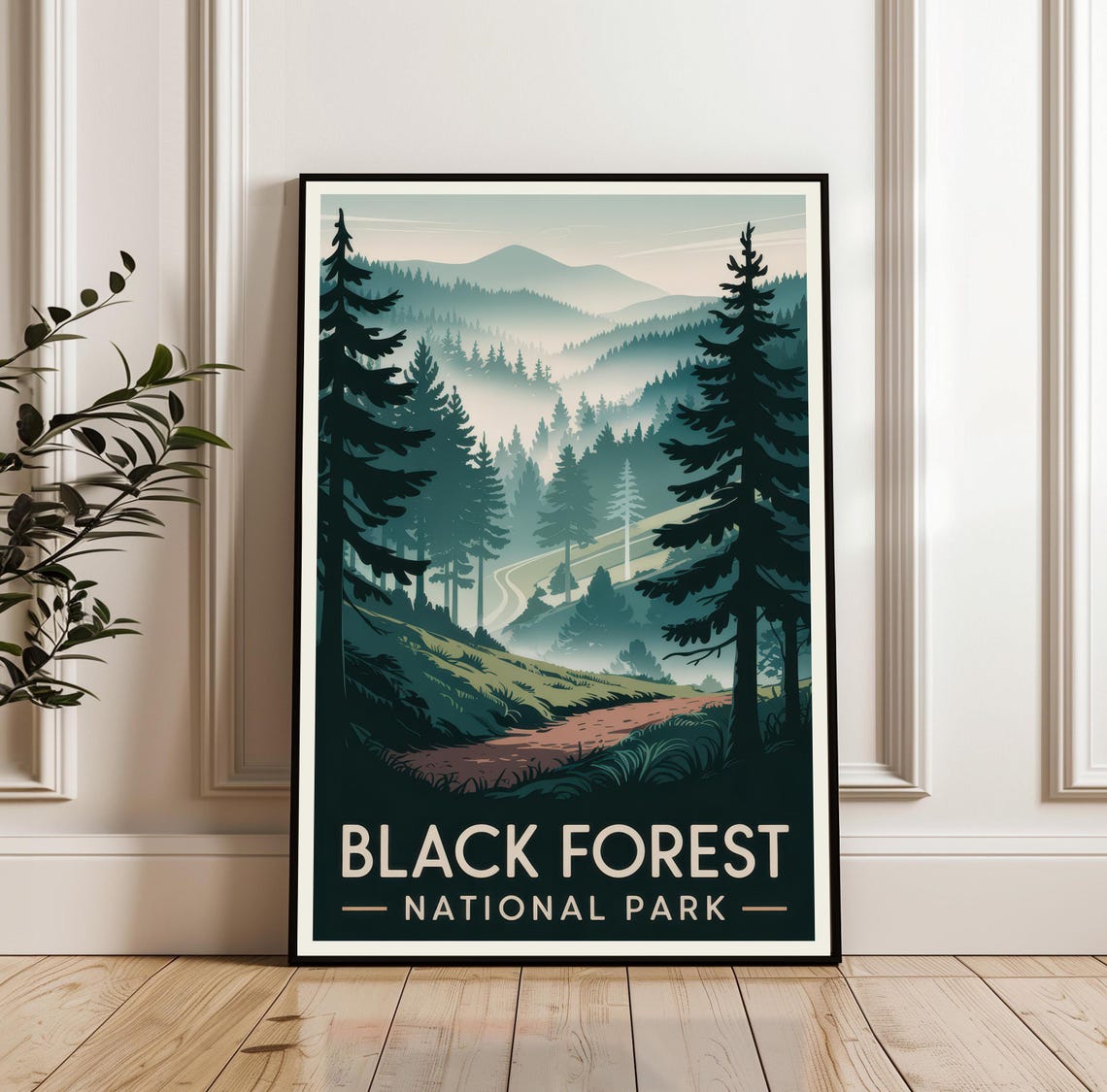 Black Forest Germany Misty Pine Valley Morning Light Travel Poster