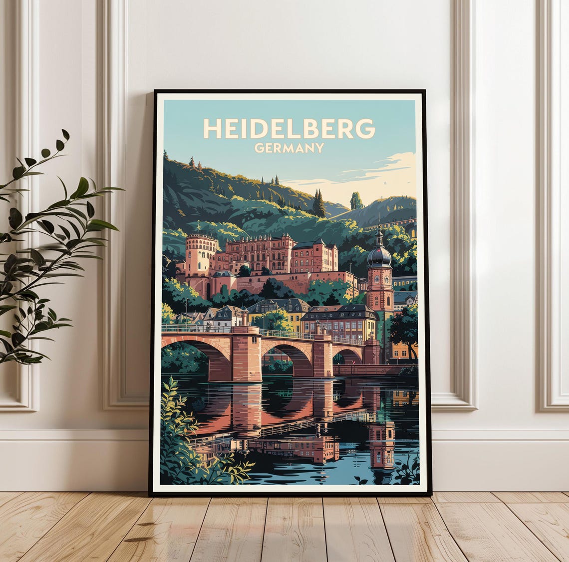 Heidelberg Germany Old Town Castle Hillside Vintage Travel Poster
