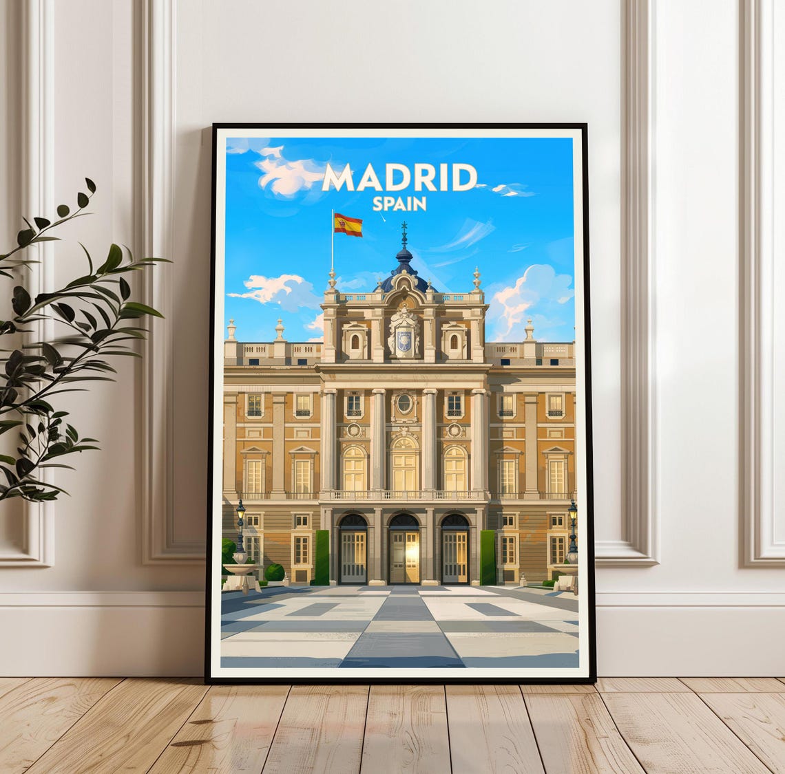 Madrid Spain Royal Palace Grand Facade Cityscape Travel Poster