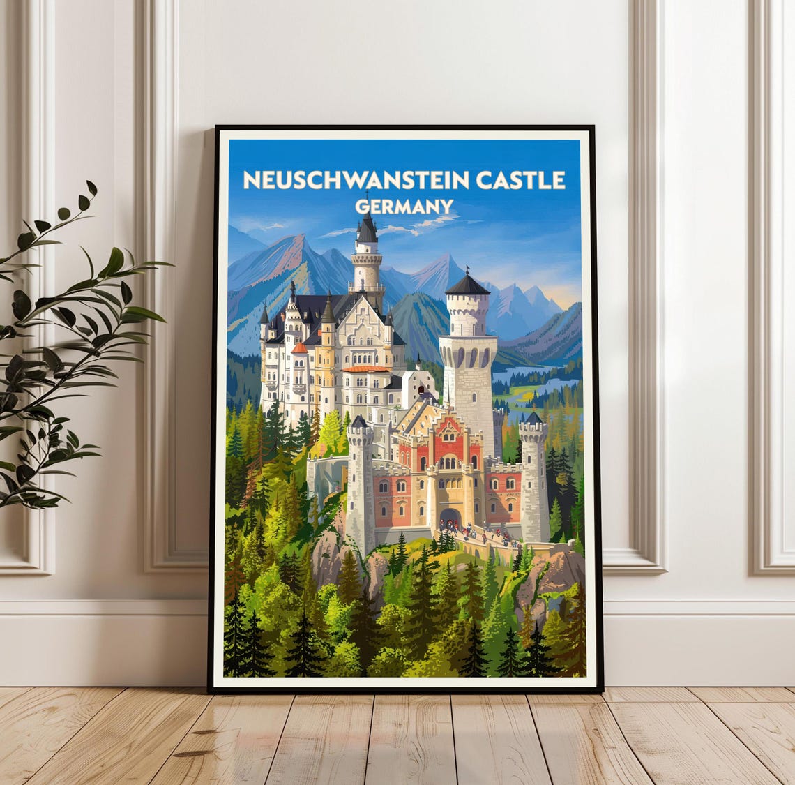 Neuschwanstein Castle Germany Fairytale Travel Illustration Poster