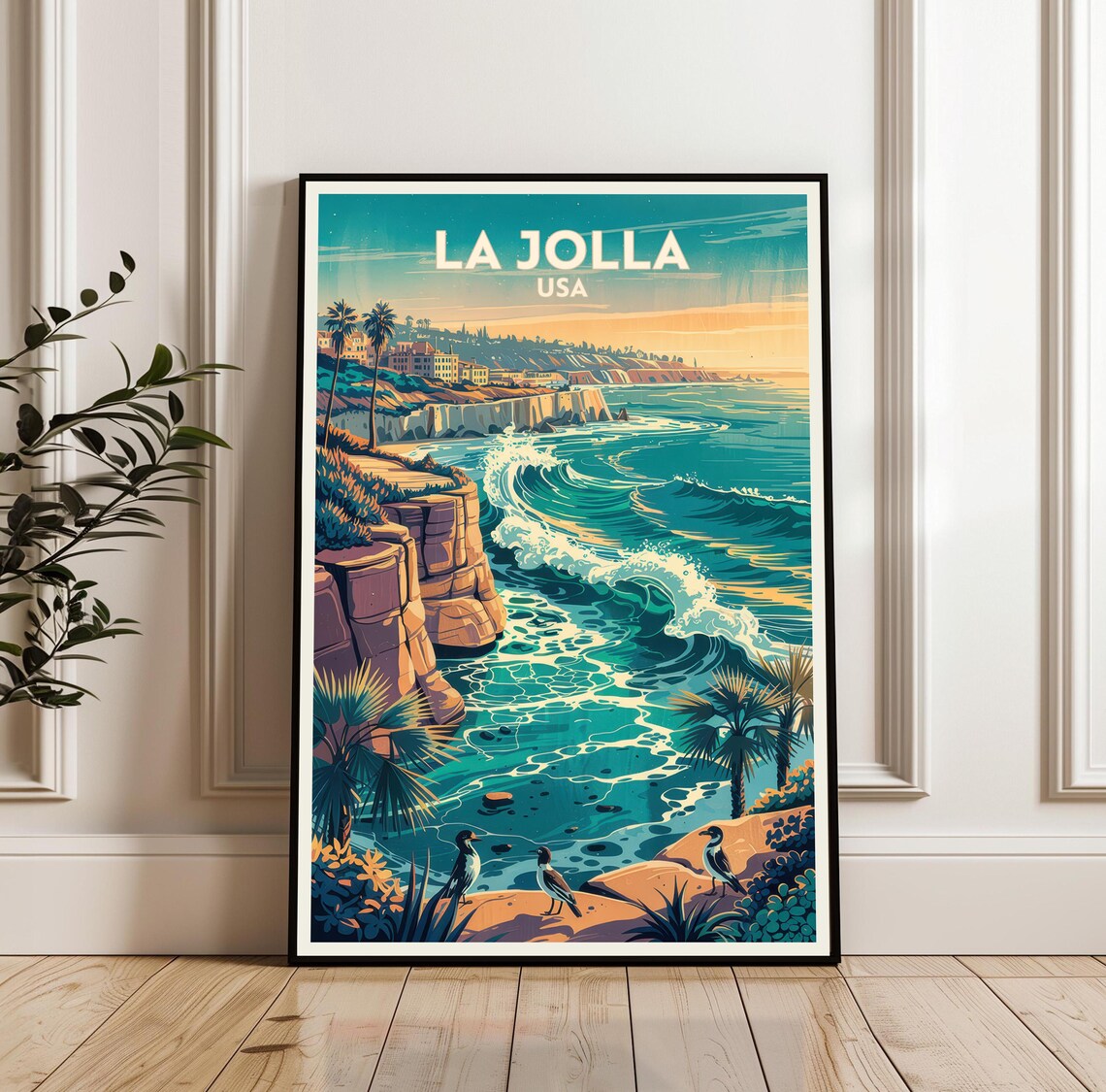 La Jolla California Coastal Cliffs Vintage Travel Destination Poster