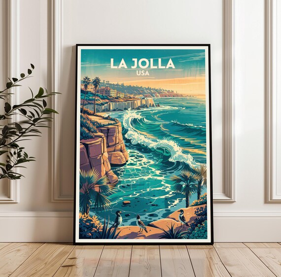 La Jolla California Coastal Cliffs Vintage Travel Destination Poster