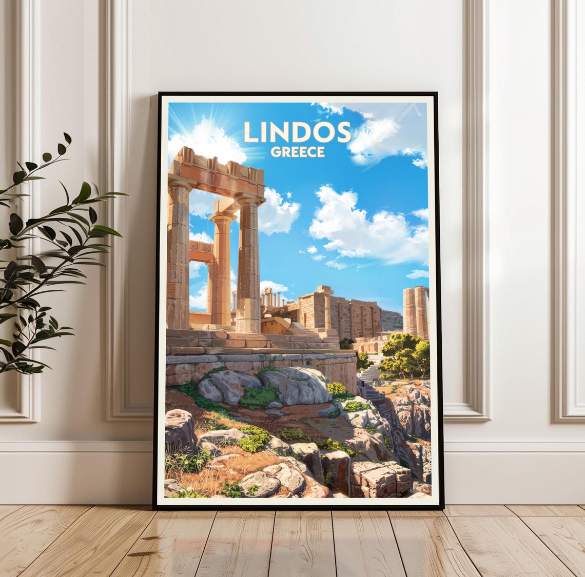 Lindos Greece Acropolis Ruins Doric Columns Travel Poster Art