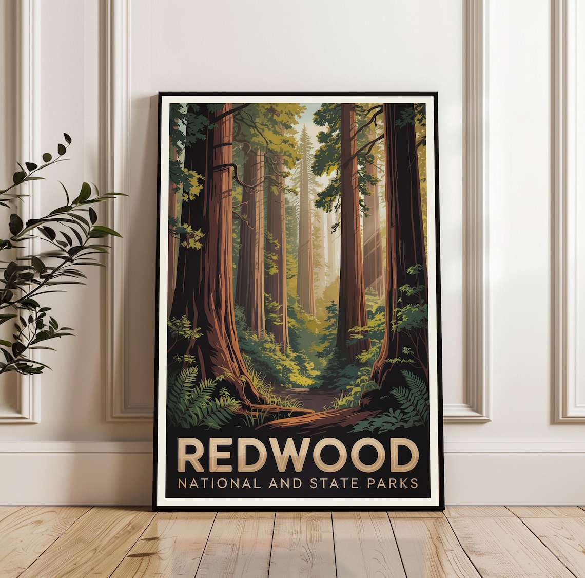 Redwood National and State Parks Travel Towering Trees Forest Art Poster
