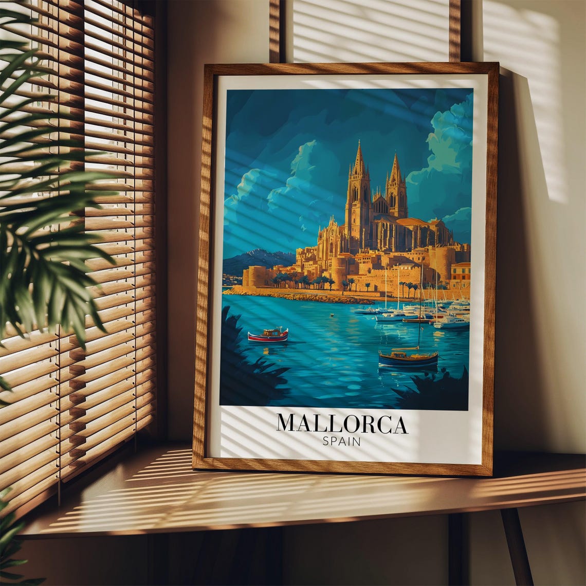 Mallorca Spain Sunset Harbor Poster With Palma Cathedral Twilight View - Image 2