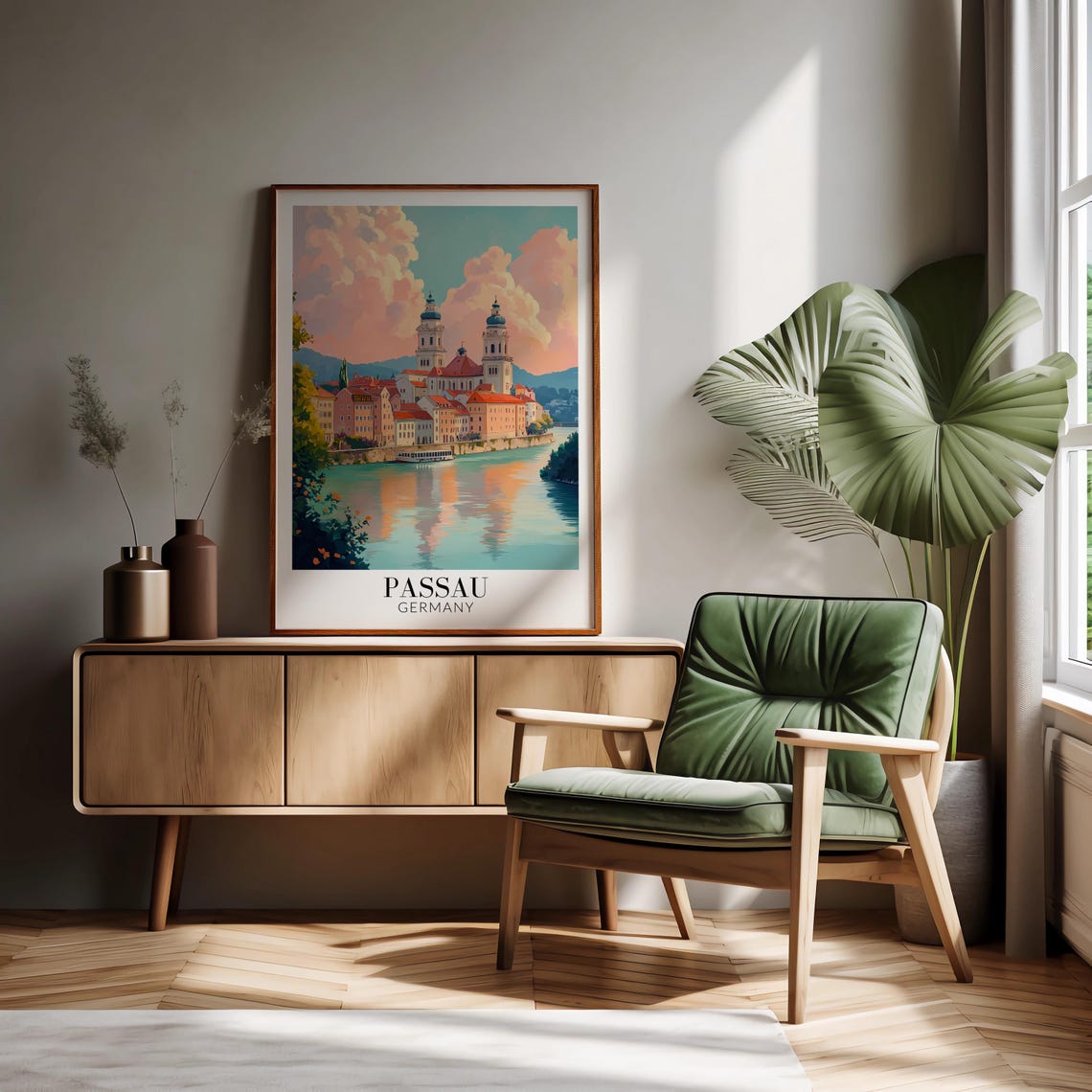 Passau Cathedral Twin Towers Riverside Sunset Germany Poster - Image 3
