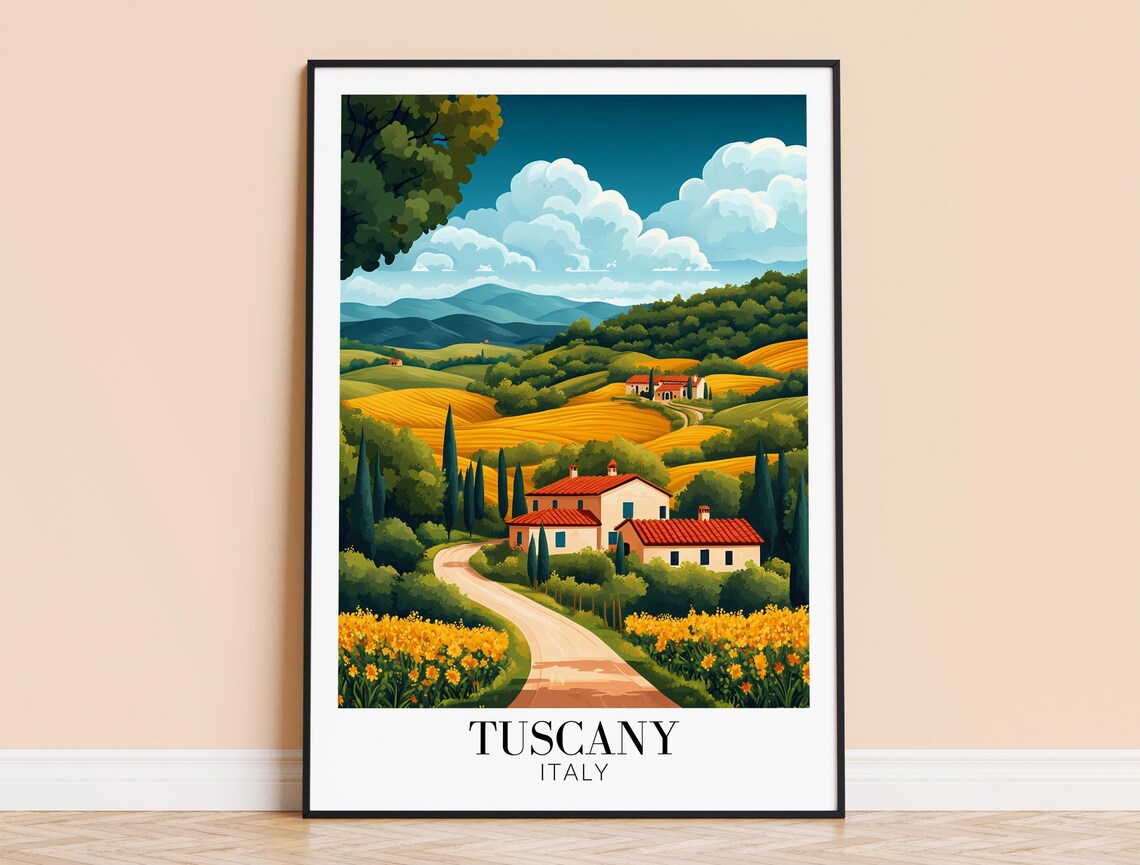 Tuscany Italy Travel Poster, Europe Wall Decor