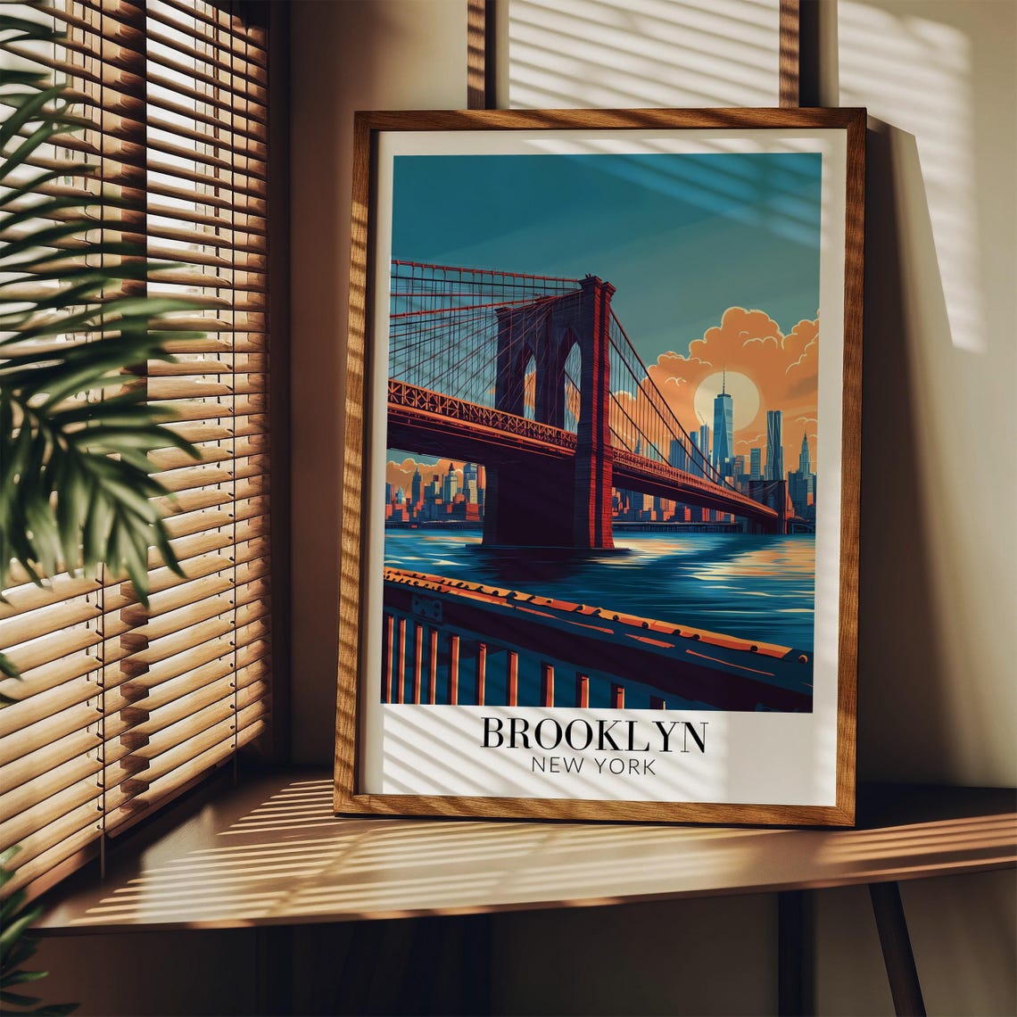 New York Brooklyn Bridge Sunset River Skyline View Travel Poster - Image 3