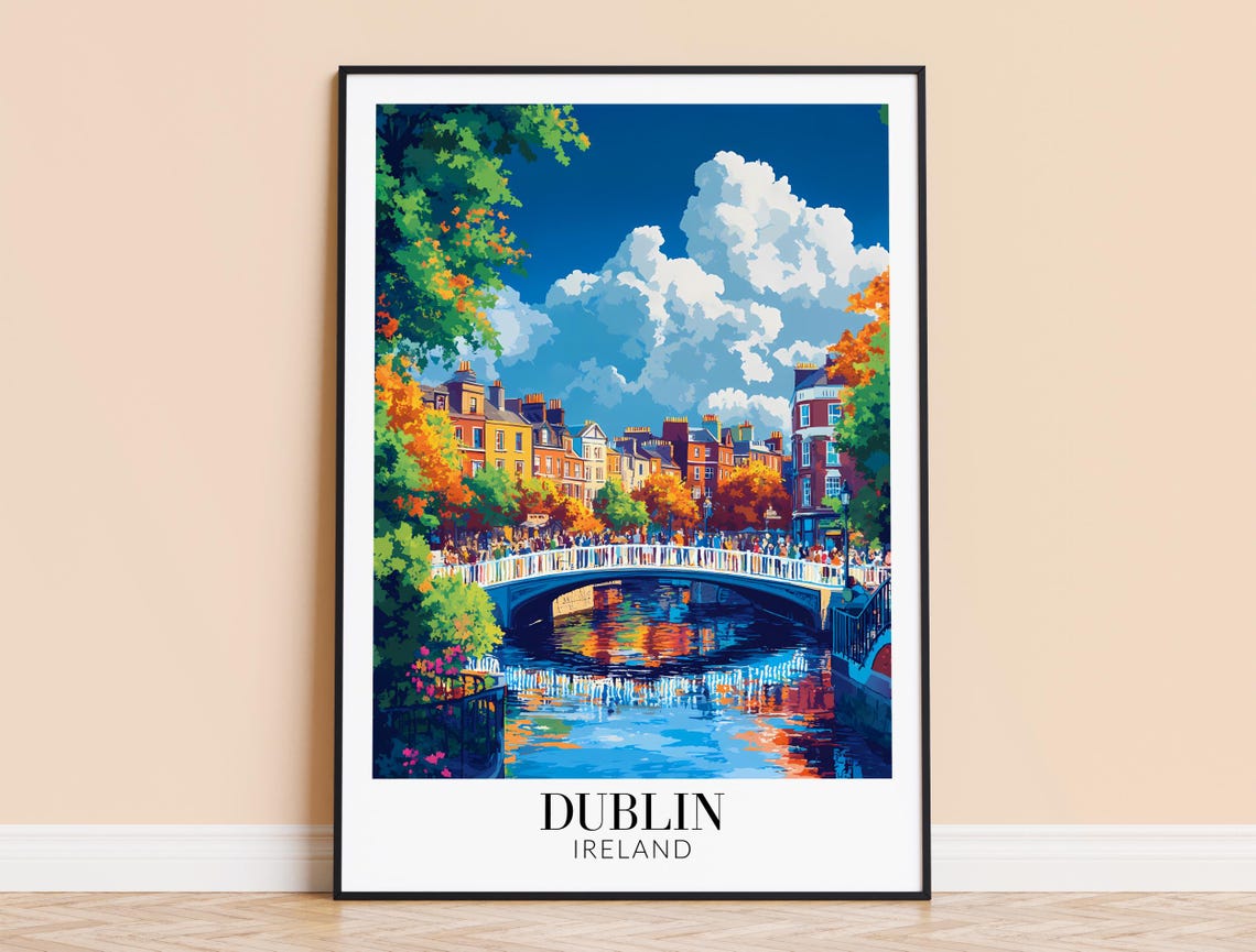Dublin Ireland Ha'penny Bridge River Liffey Autumn Colors Poster