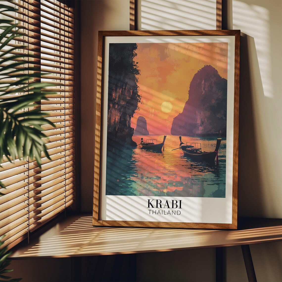 Krabi Thailand Sunset Bay Longtail Boats Silhouette Romance Poster - Image 3