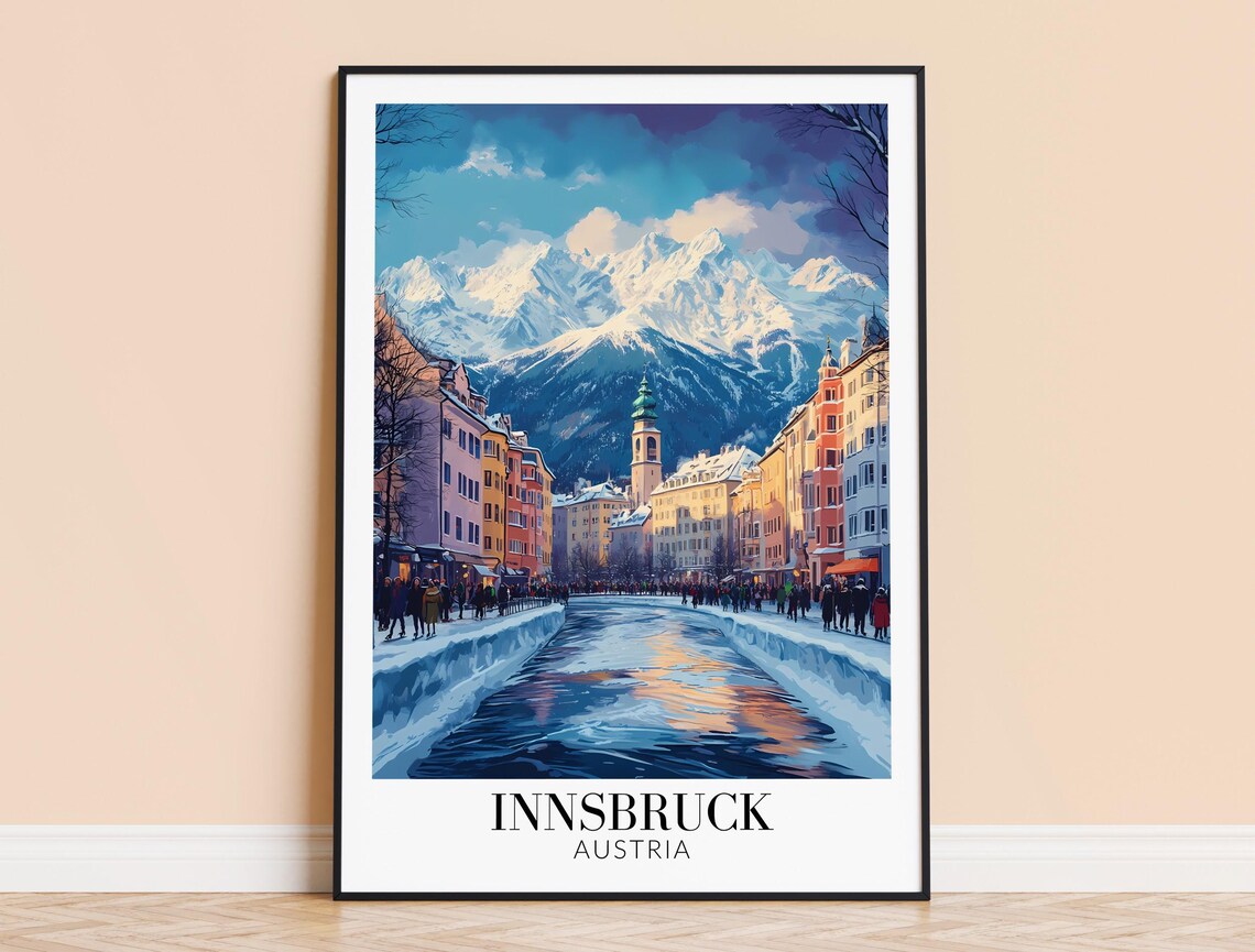 Innsbruck Austria Snowy River Twin Church Towers Winter Poster