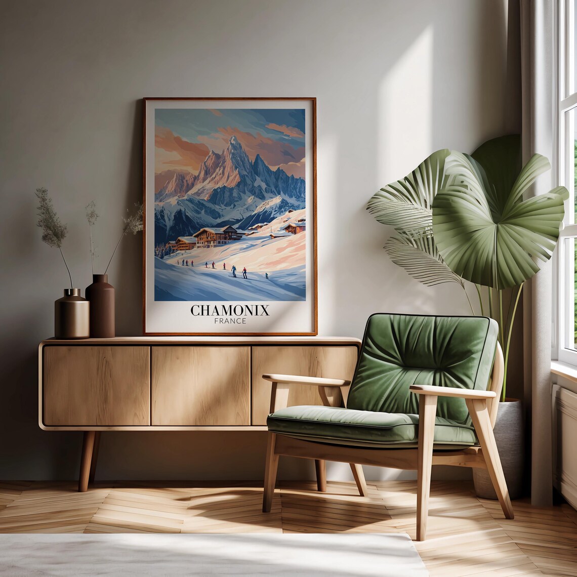 Chamonix France Sunrise Over Snowy Chalets Winter Travel Poster - Image 2