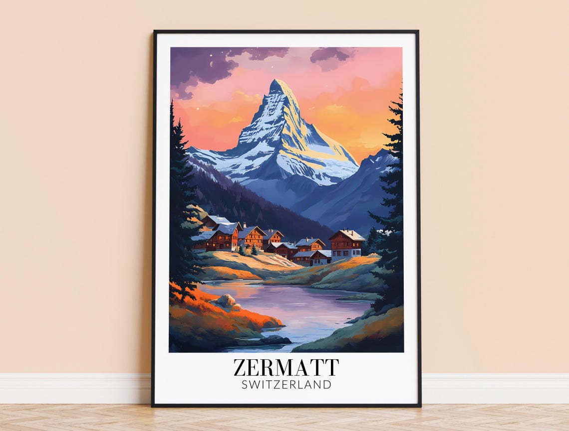 Zermatt Switzerland Matterhorn Sunset Over Alpine Lake Poster