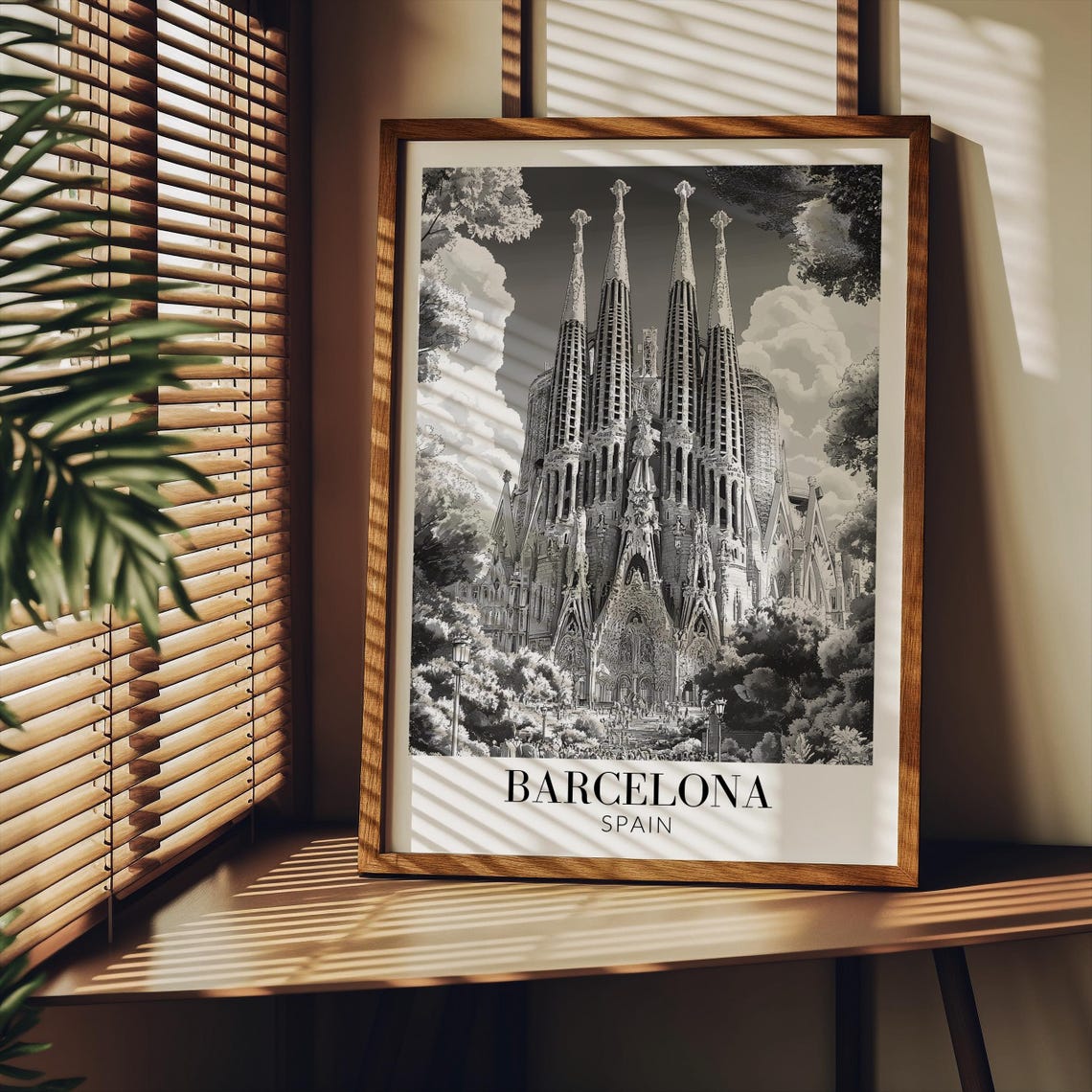 Barcelona Spain Sagrada Familia Spires Monochrome Travel Poster - Image 2