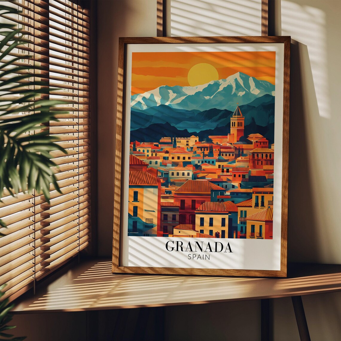 Granada Spain Old Town Rooftops Sierra Nevada Sunset Travel Poster - Image 2