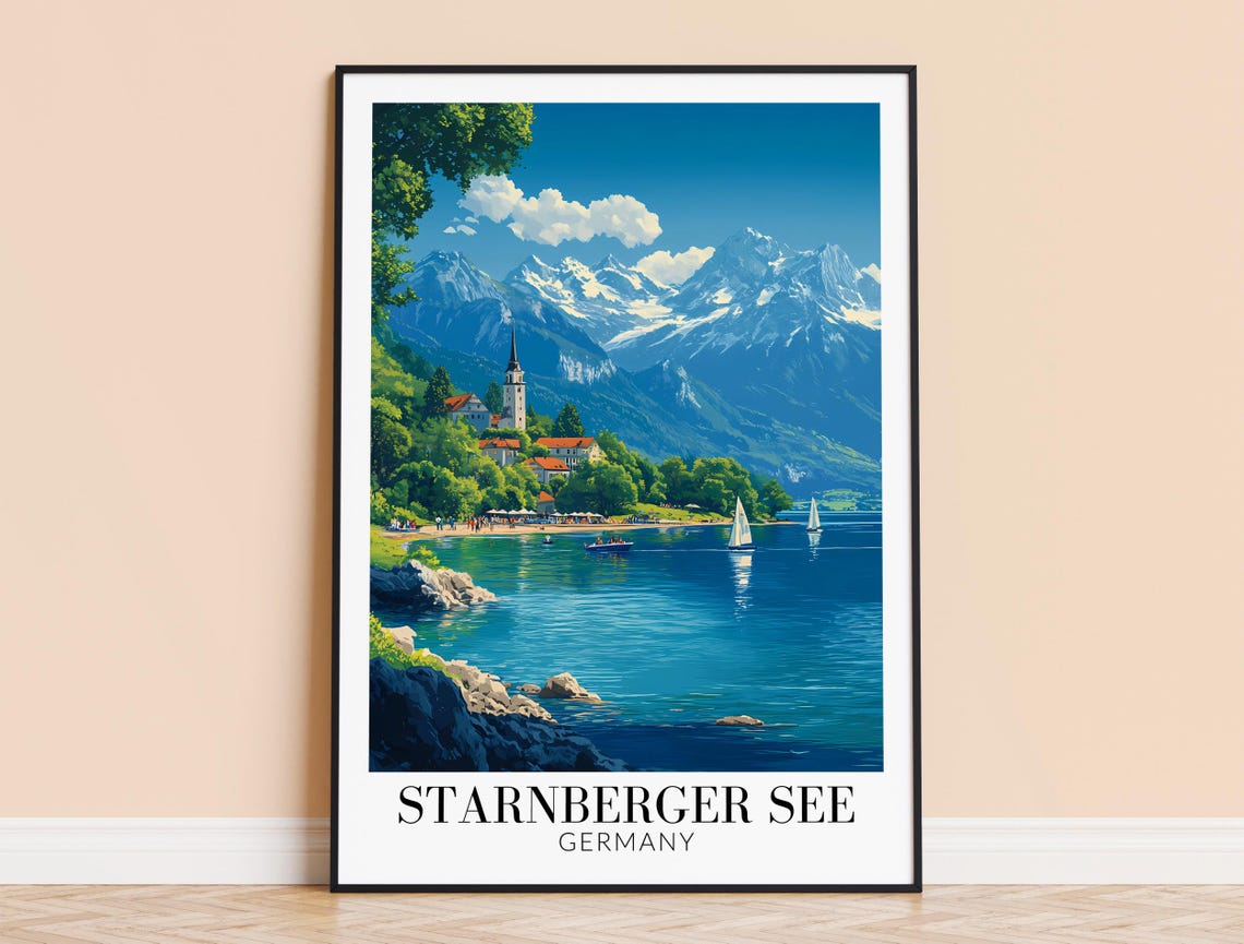 Starnberger See Bavaria Lakeside Village Church And Beach Poster