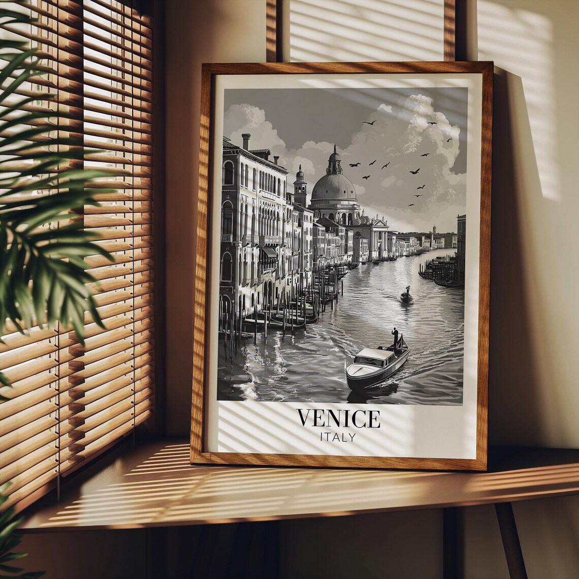 Venice Italy Grand Canal and Basilica Black and White Travel Poster - Image 2