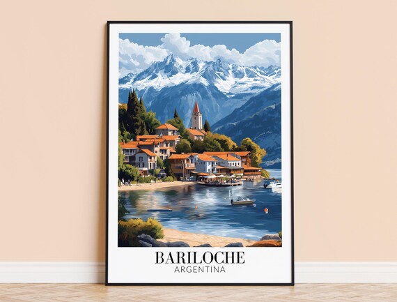 Vintage Bariloche Argentina Lake Town Snowy Mountain Art Poster