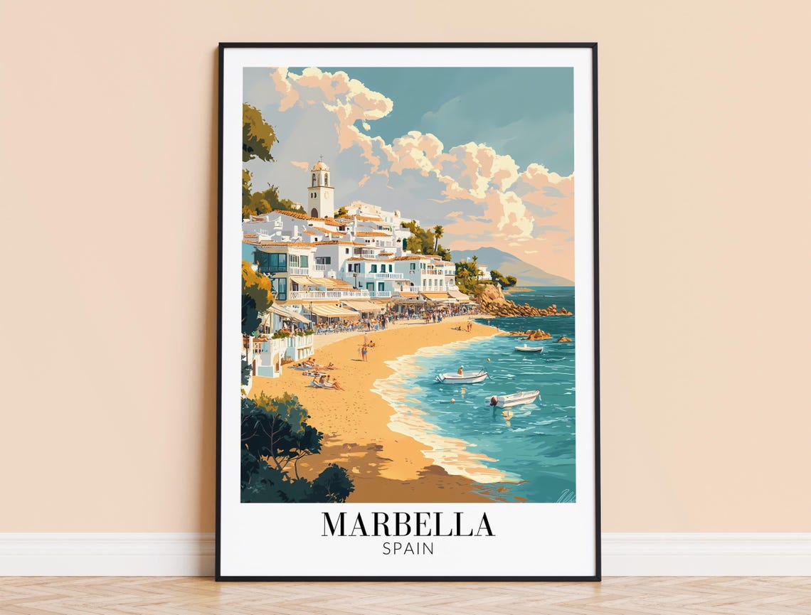 Marbella Spain Old Town Beach Warm Golden Shore Travel Poster