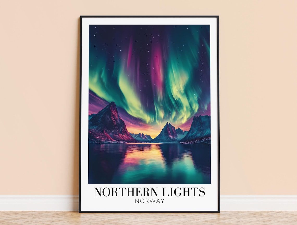 Northern Lights Norway Travel Poster, Art Lovers
