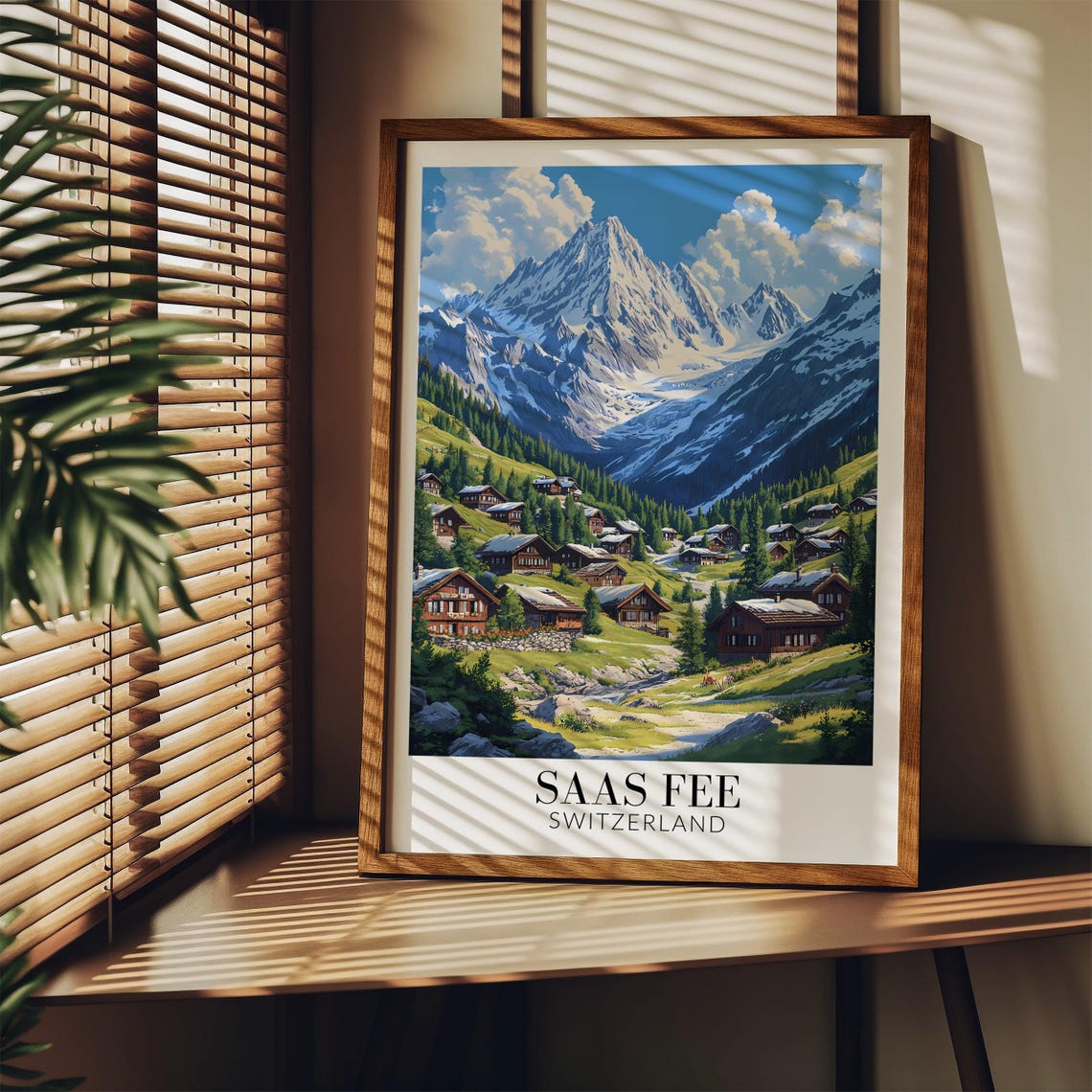Saas Fee Switzerland Summer Alpine Village Chalets Travel Poster - Image 3