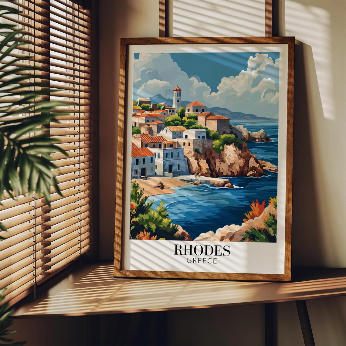 Rhodes Greece Whitewashed Cliffside Aegean Coastal Village Poster - Image 3
