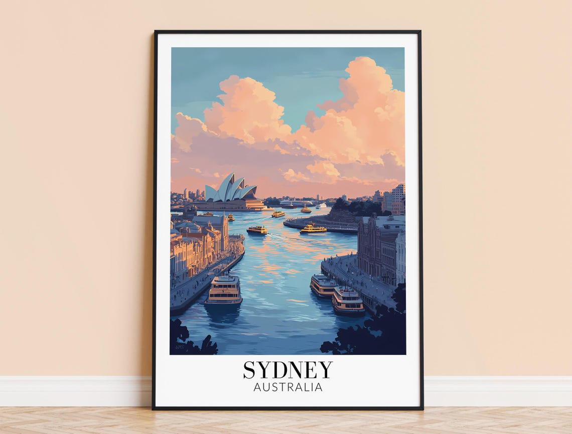 Sydney Harbour Pastel Sunset Watercolor Opera House View Poster