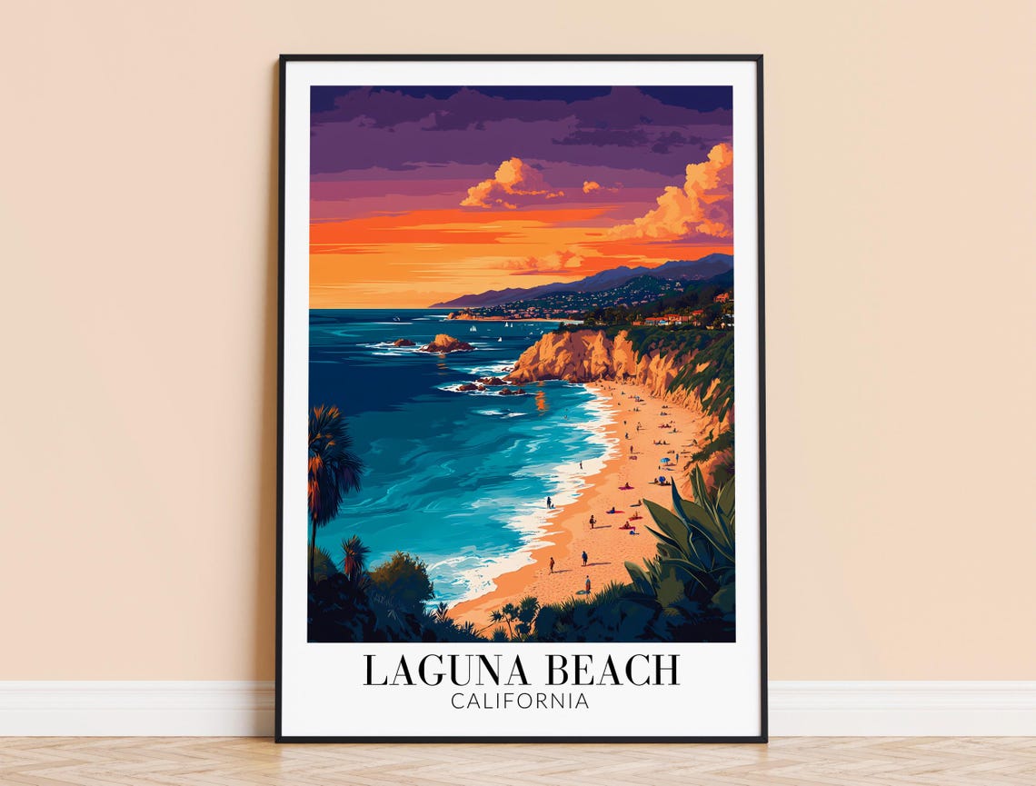 Laguna Beach California Cliff Coast Ocean Sunset Travel Poster