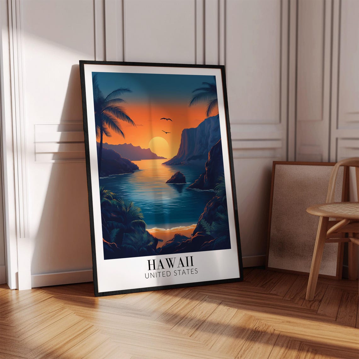Hawaii Sunset Cove Poster with Palm Trees Cliffs and Sea Birds - Image 2