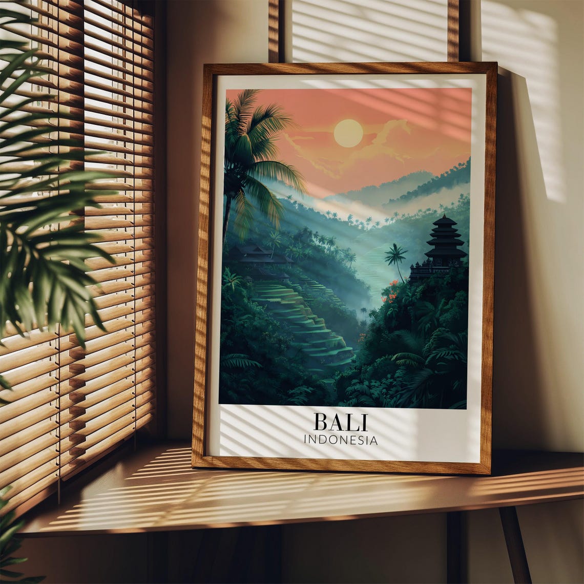 Bali Sunrise Over Misty Rice Terraces Jungle Temple Indonesia Poster - Image 3