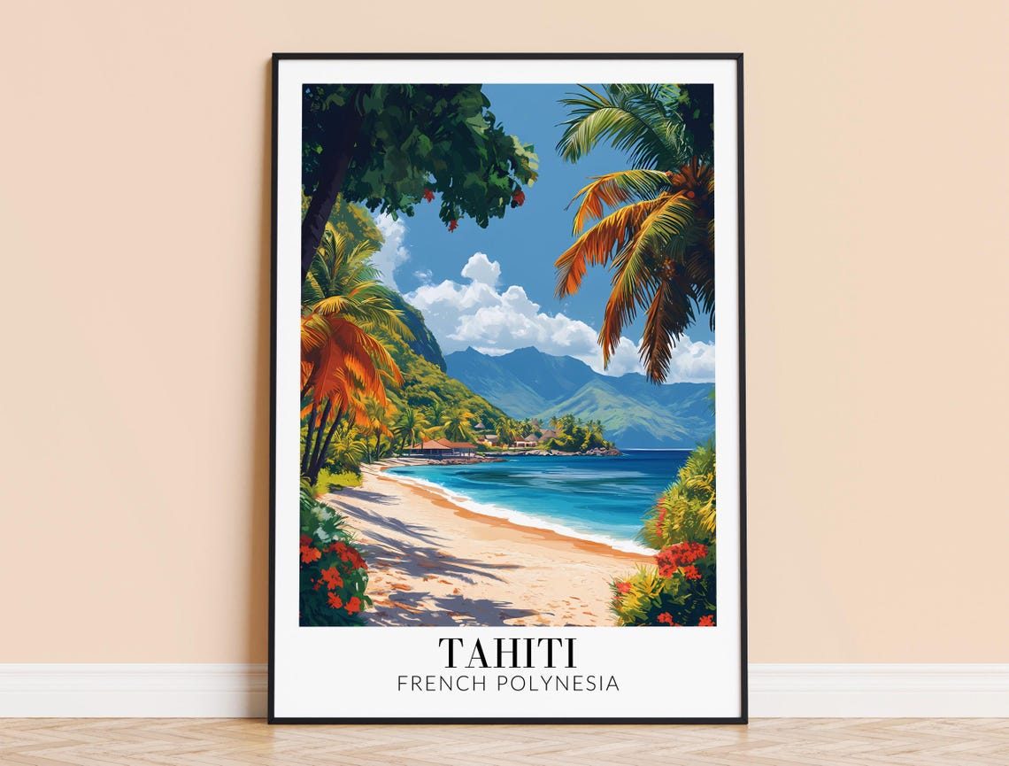 Tahiti French Polynesia Tropical Sandy Beach Palm Paradise Poster