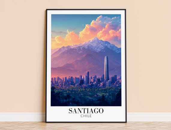 Santiago Print Chile Wall Art Poster Travel Home Decor Wedding Housewarming Gift Framed Or Unframed Personalised