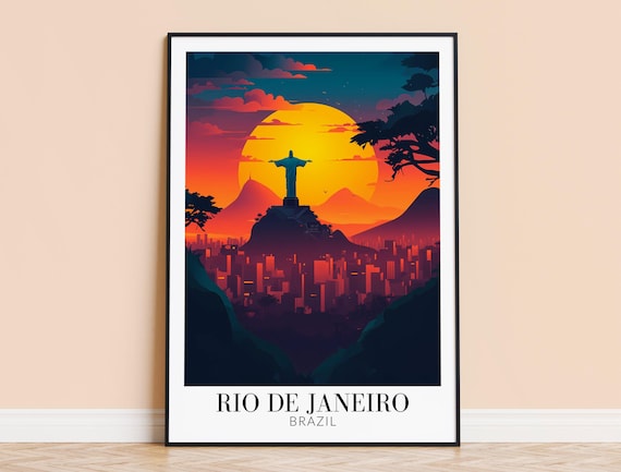 Rio de Janeiro Brazil Orange Sunset Christ the Redeemer City Poster