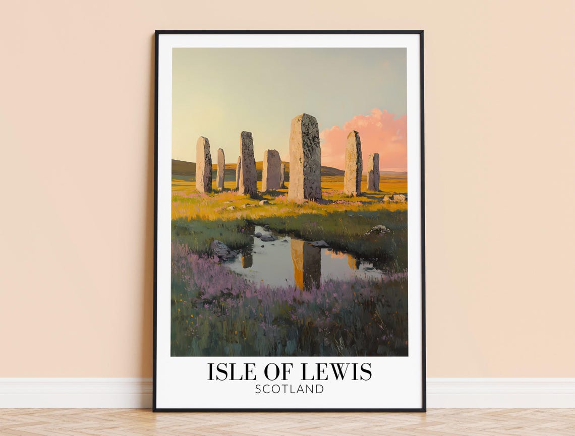 Isle Of Lewis Scotland Standing Stones Sunset Pond Reflection Poster