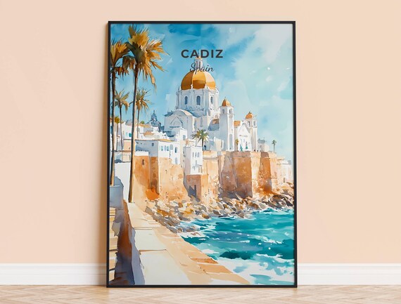 Cadiz Watercolor Print Spain Travel Wall Art Coastal City Poster Framed Home Decor Wedding And Housewarming Gift Personalised