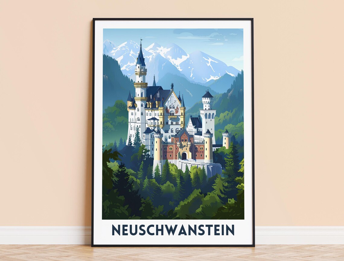 Neuschwanstein Castle Travel Poster, Bavarian Landmark